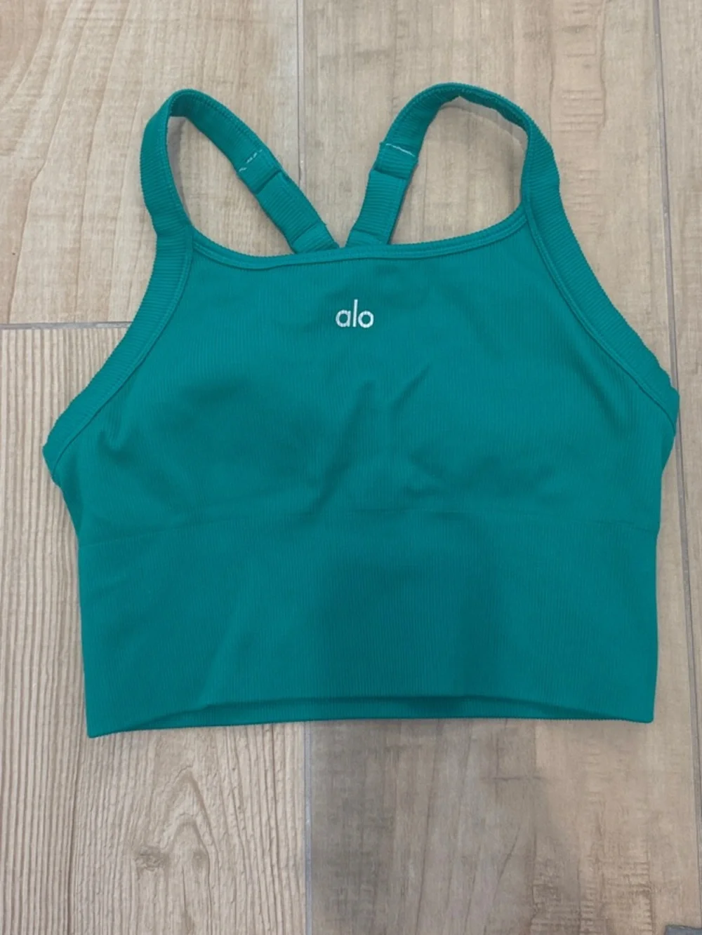 Alo Ribbed Sports Bra in Emerald
